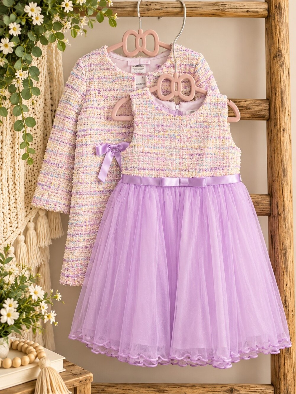 NWT Bonnie Baby 2pc Dress Set 24M 2T Tweed Jacket Lavender Tulle Party
